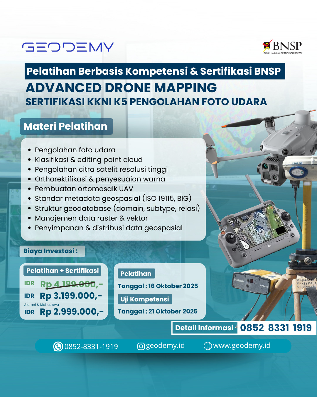 Pelatihan + Sertifikasi BNSP Advanced Drone Mapping – KKNI Level 5 Pengolahan Foto Udara